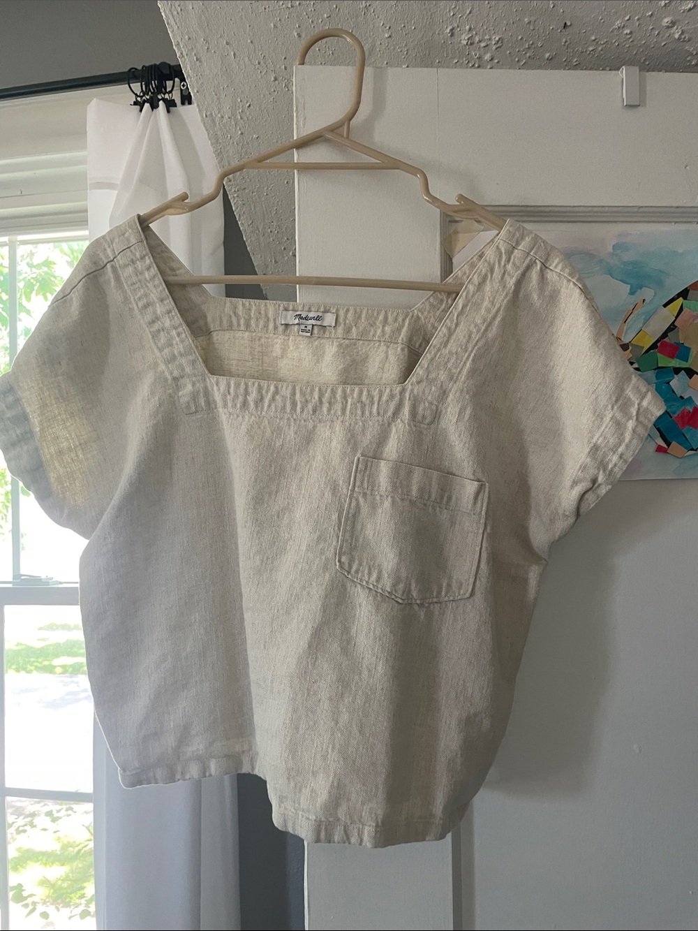 Madewell linen cotton boxy square neck top